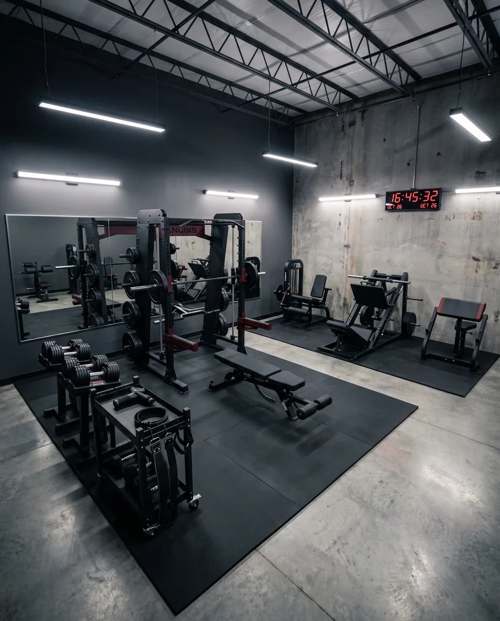Home gym set up in a warehouse